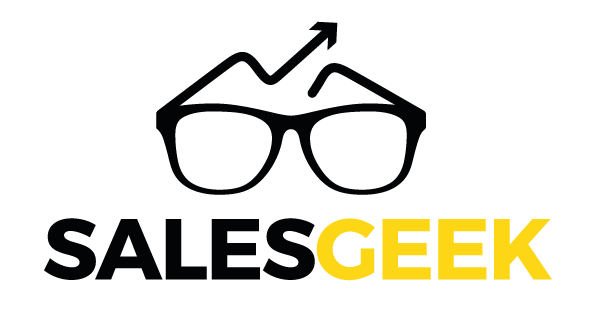The Sales Geek Logo. Stylised Geek glasses representing Geekiness and business growth are stacked atop of the words "Sales Geek"